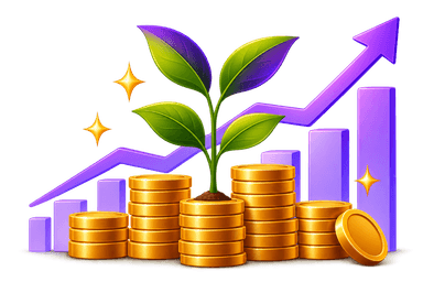 Plant growing from gold coins